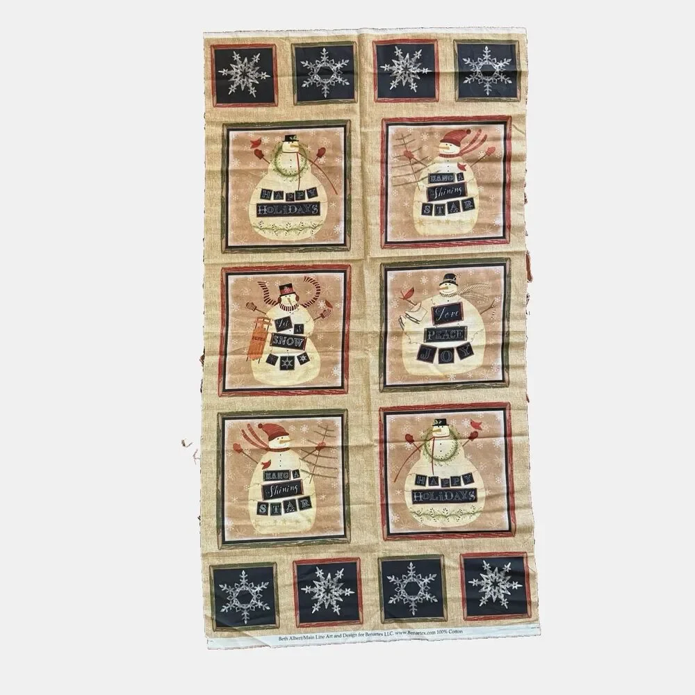 Benartex Snowman Quilt Panel Cotton Peace Joy Beth Albert Quilt Blocks 23